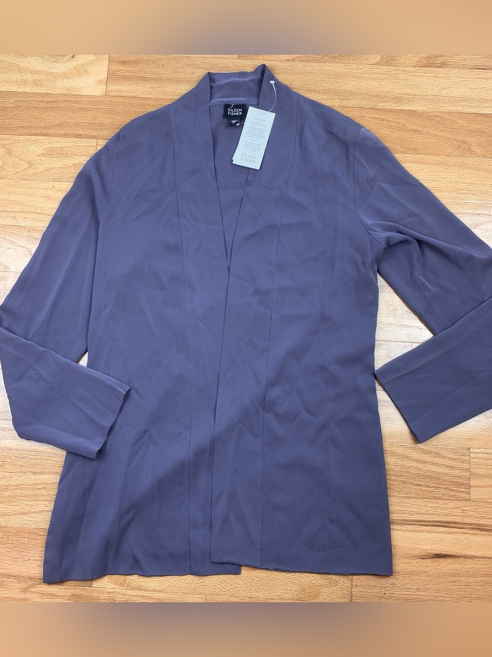 Eileen Fisher Stretch Silk Georgette Open Jacket Dusk, Size Medium, NWT $228